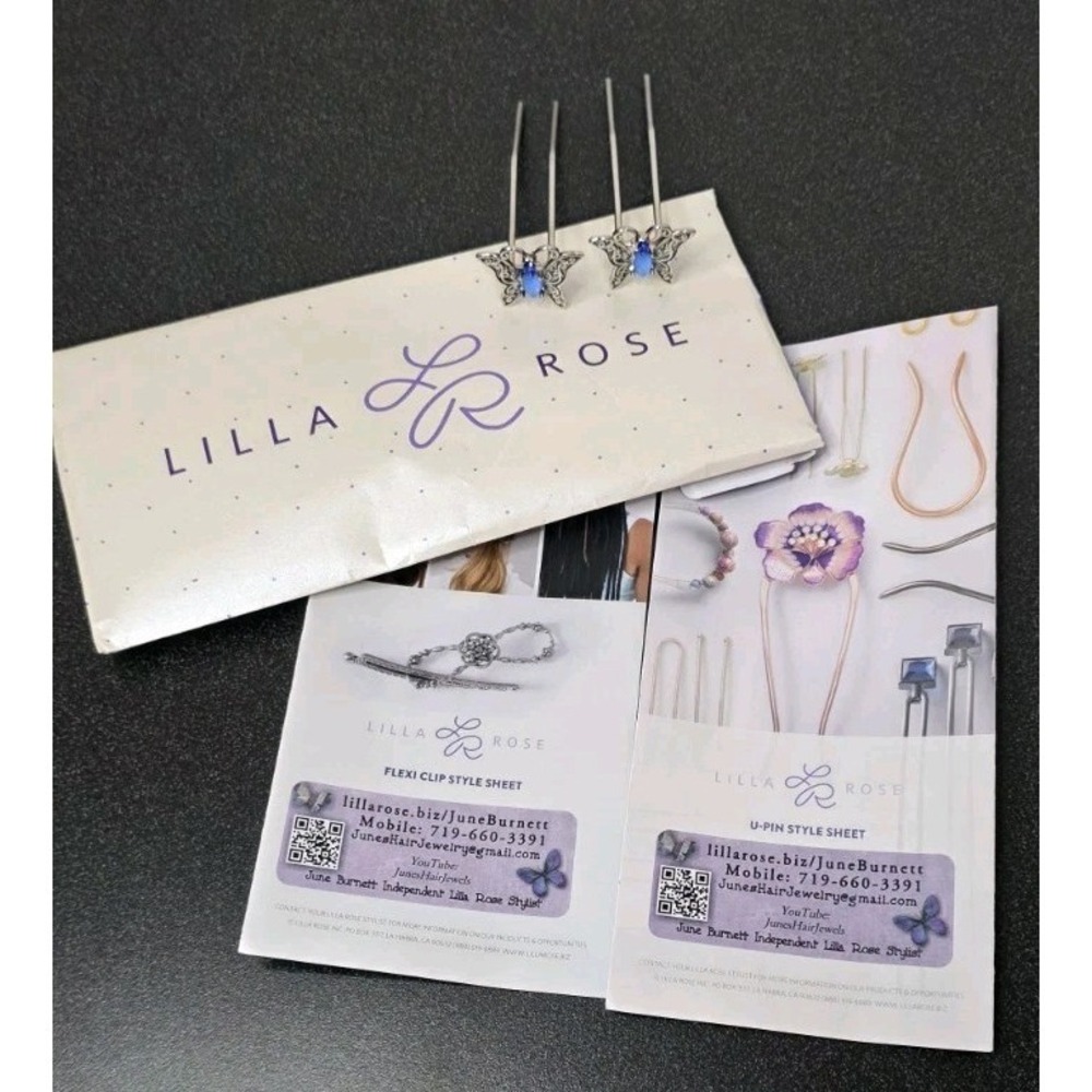 New‎ Lilla Rose Aranza Blue Butterfly Hair Pins Boho Whimsy Accessories Bun